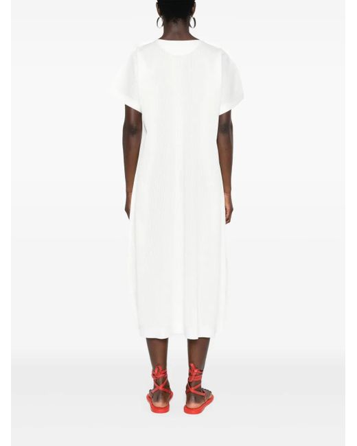 Pleats Please Issey Miyake White A-Poc Form Ribbed Midi Dress