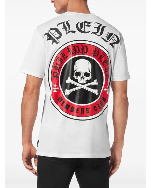 Philipp Plein White Skull-Print Cotton T-Shirt for men