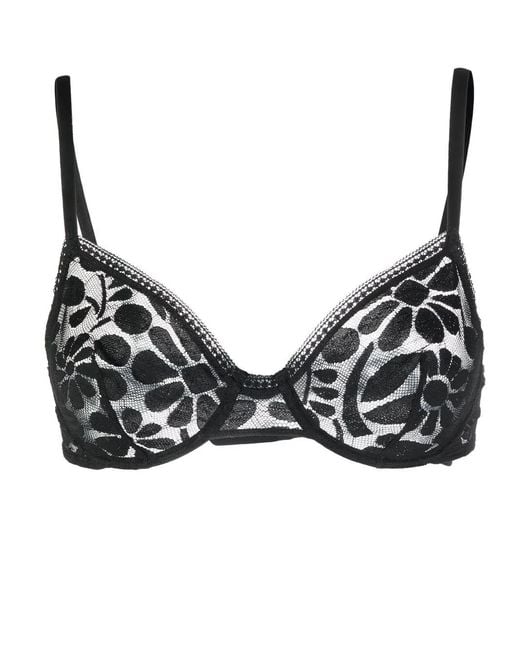 Eres Black Floral-Lace Detail Full-Cup Bra