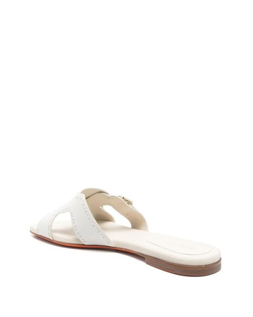 Santoni White Leather Flat Sandals