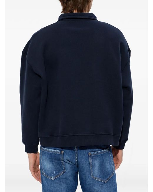 DSquared² Blue Half-Zip Polo-Collar Sweatshirt for men