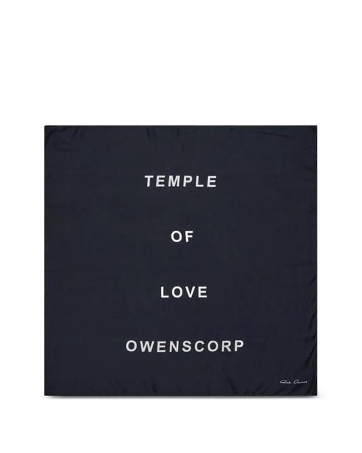 Rick Owens Blue Slogan-Print Scarf