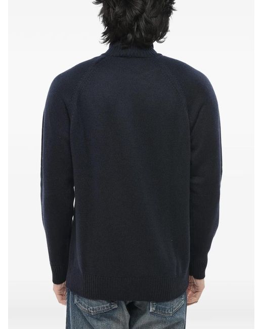 Paolo Pecora Blue Turtleneck Ribbed-Trim Sweater for men