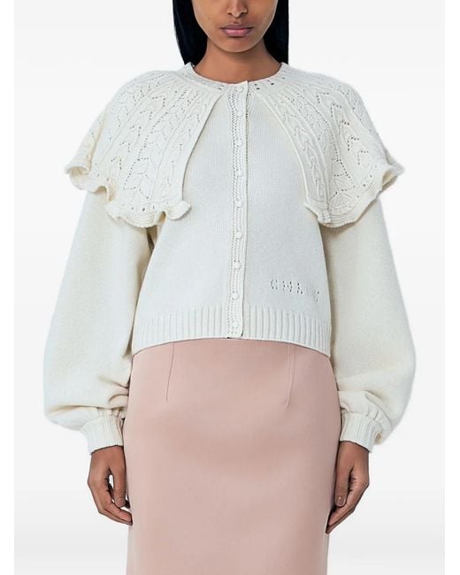 Chloé Gray Cable-Knit Ruffled-Collar Cardigan