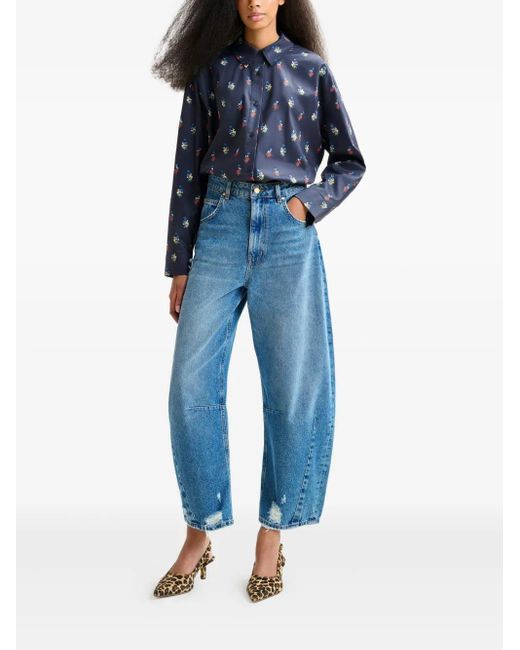 Essentiel Antwerp Blue Floral-Print Beaded Shirt