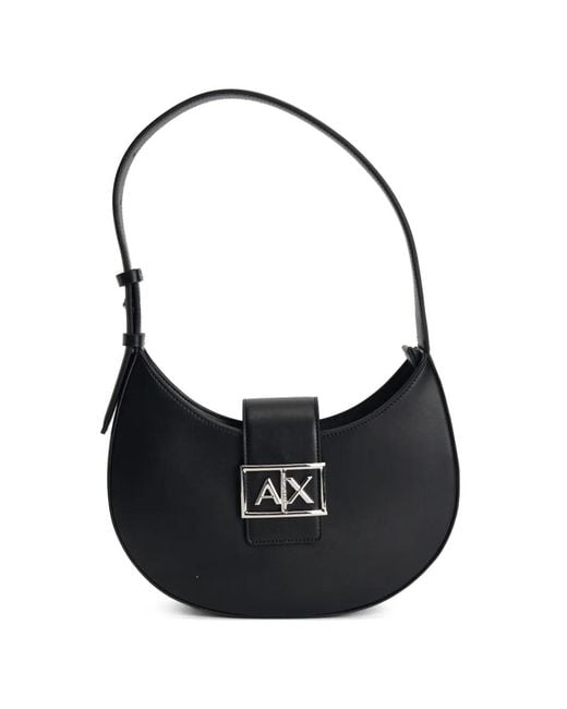 ARMANI EXCHANGE Black Logo-Plaque Shoulder Bag