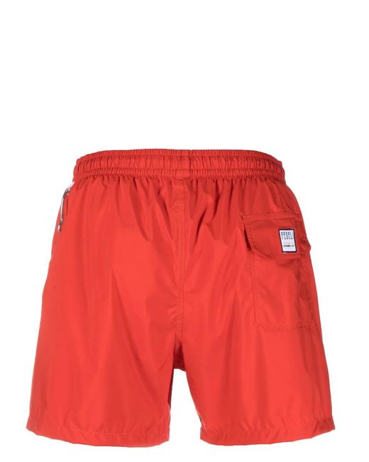 Fedeli Red Logo-Patch Swim Shorts for men