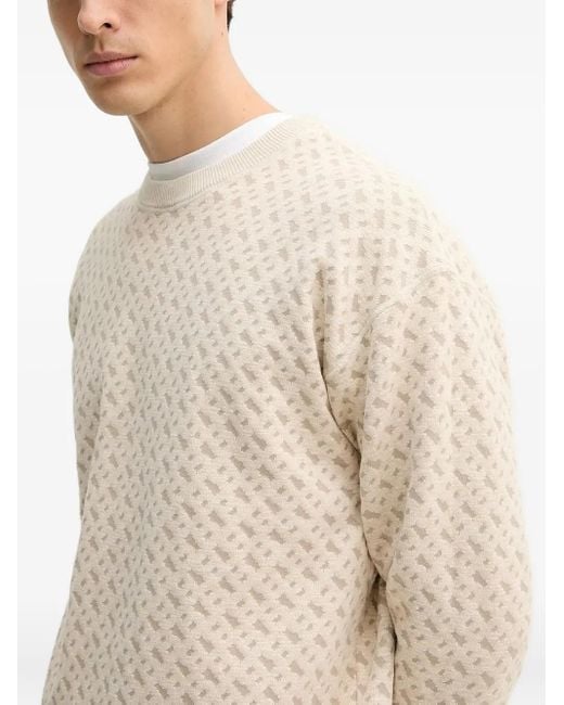 Boss Natural Geometric-Pattern Crew-Neck Sweater for men