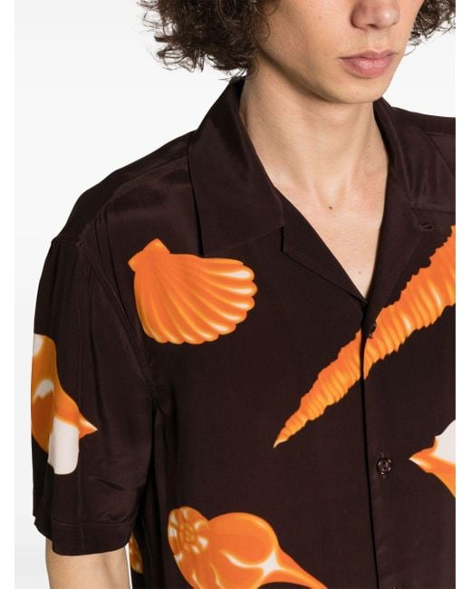 Sandro Orange Graphic-print Notched-collar Shirt for men