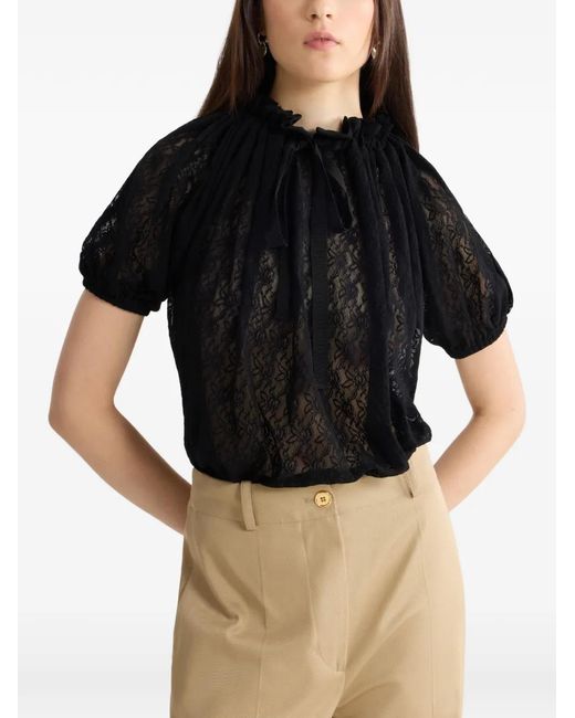 Patou Black Lace-Detail Blouse