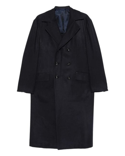 Kiton Blue Double-Breasted Cashmere Coat for men