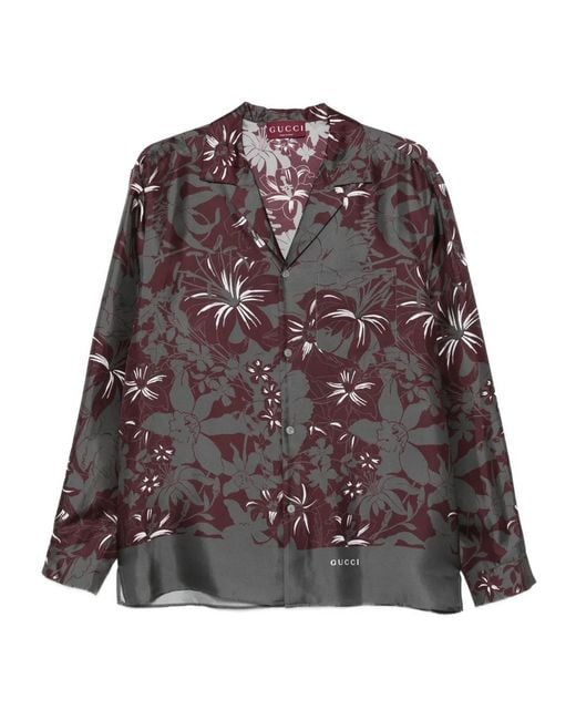 Gucci Purple Floral-Print Long-Sleeve Shirt for men