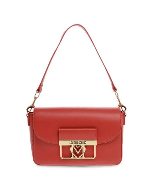 Moschino Red Logo-Plaque Shoulder Bag