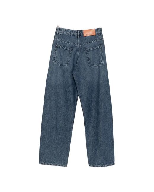 MSGM Blue Logo-Patch Wide-Leg Jeans