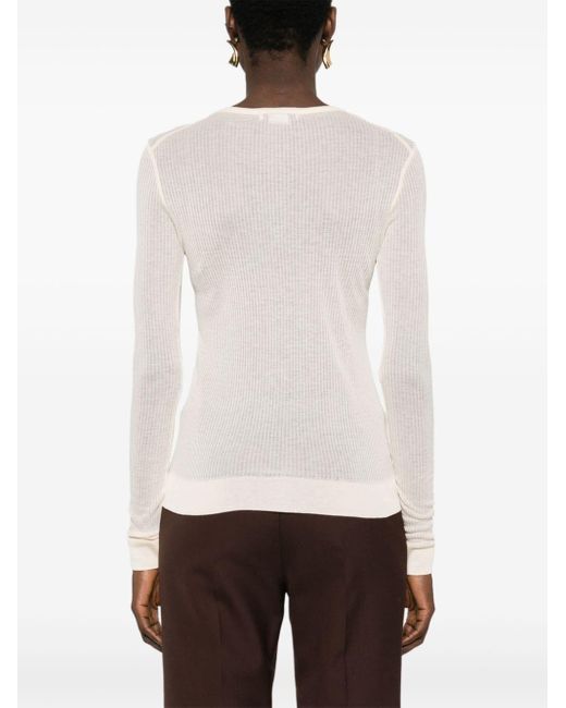 Lemaire White Long-Sleeve Ribbed Top