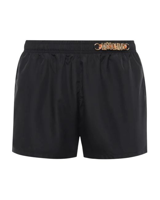 メンズ Moschino ロゴプレート トランクス水着 Black
