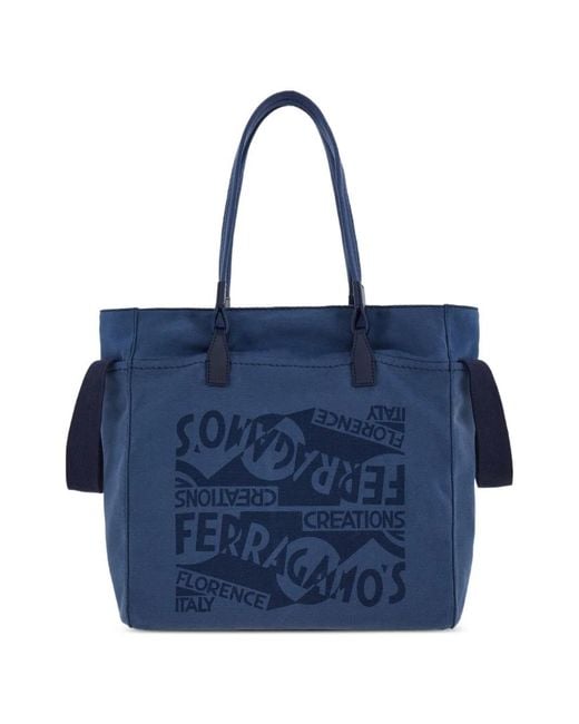 Ferragamo Blue Tote Bag With Logo for men