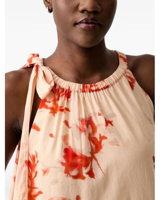 Marc O' Polo White Floral-Print Tie-Neck Mini Dress