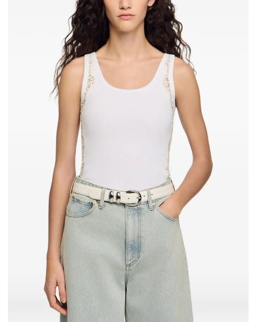 Sandro White Vest Top With Lace Detail