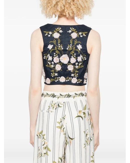 Agua Bendita Blue Floral-Embellished Top