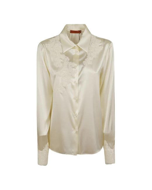 Ermanno Scervino White Lace-Trimmed Satin Shirt
