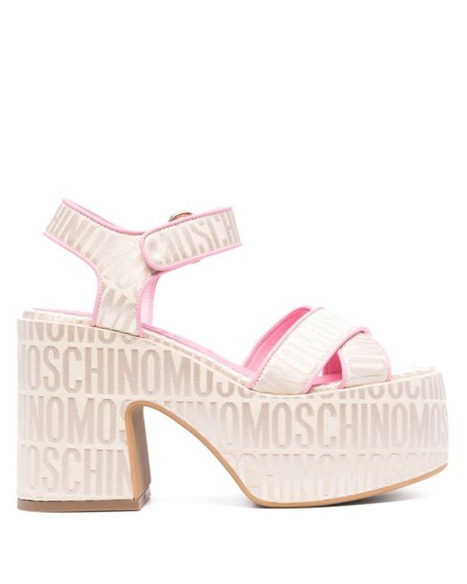 Sandales plateforme à logo jacquard 110 mm Moschino en coloris Pink