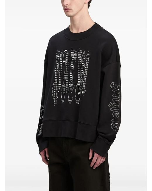 Palm Angels Black Studded-Logo Cotton Sweatshirt for men