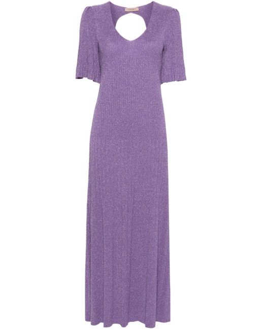 Twin Set Purple Lurex Ribbed-knit Maxi Dress