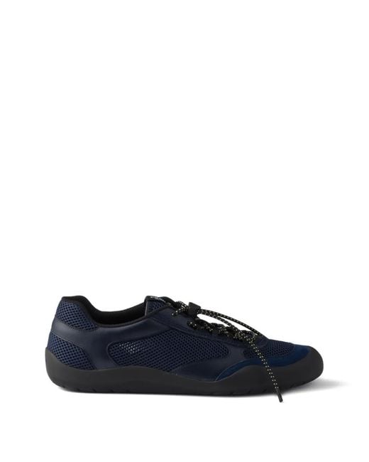 Prada Blue Speedrock Leather And Mesh Trainers for men