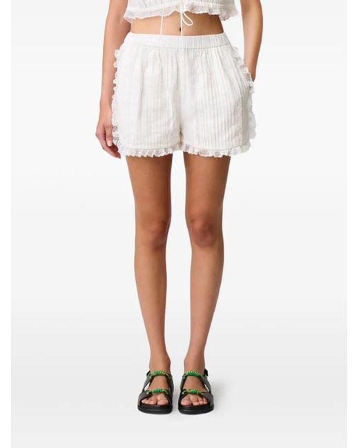 Claudie Pierlot White Lace-Trim Pleated Shorts