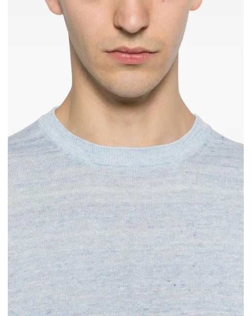 FILIPPO DE LAURENTIIS Blue Fine-Knit Short-Sleeve T-Shirt for men