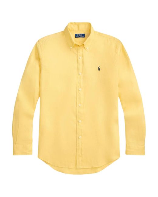 Polo Ralph Lauren Yellow Custom Fit Linen Shirt for men