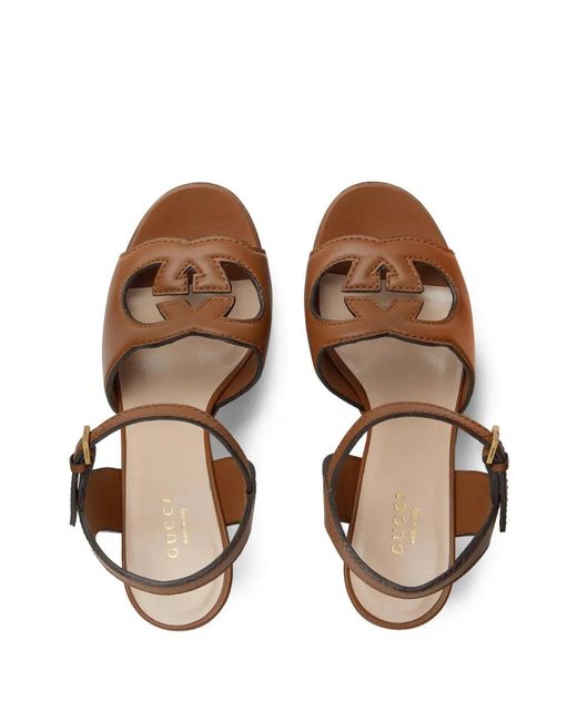 Gucci Brown Interlocking G Leather Platform Sandal