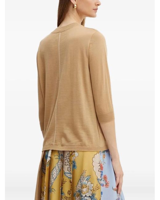 Liviana Conti White V-Neck Back-Stitch Sweater