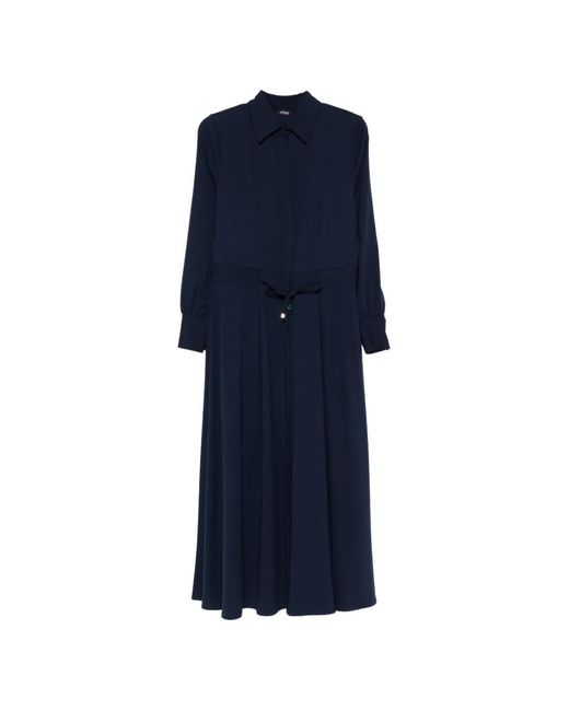 Kiton Blue Polo-Collar Maxi Dress