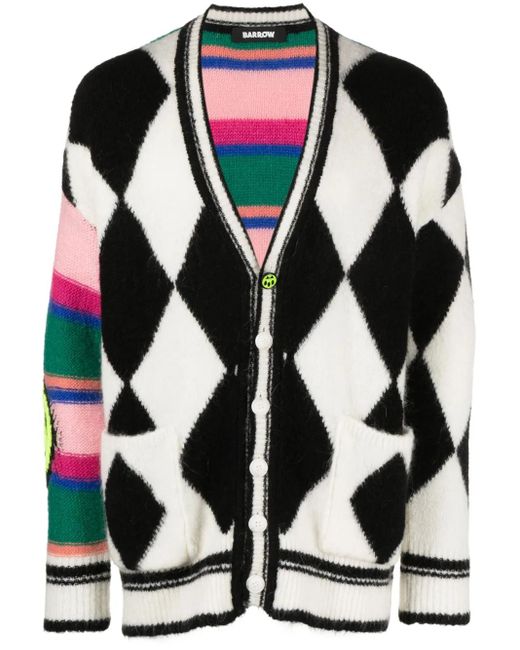 Barrow Black Patterned-Intarsia Panelled Cardigan