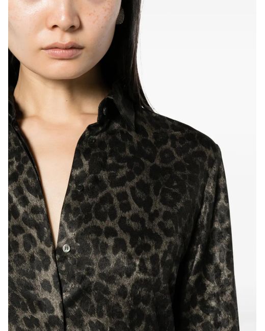 Blanca Vita Black Leopard-Print Satin Shirt