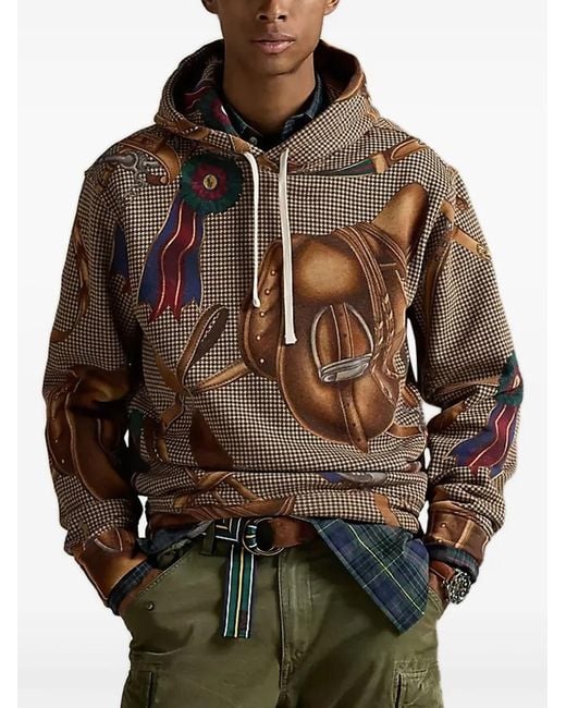 Polo Ralph Lauren Brown Equestrian-Print Fleece Hoodie for men