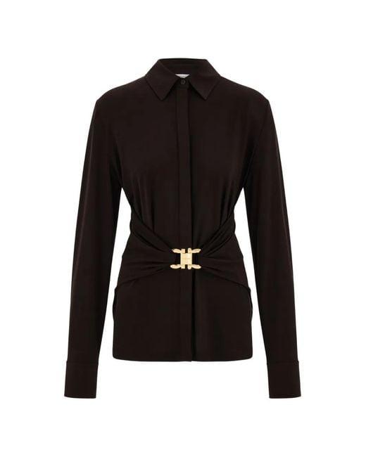 Ferragamo Black Viscose Shirt With Gathered Waist