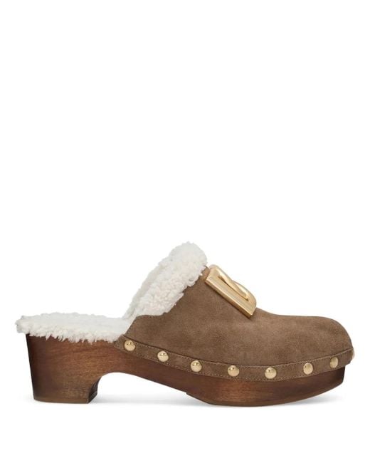Dolce & Gabbana Brown Suede And Faux Fur Clog