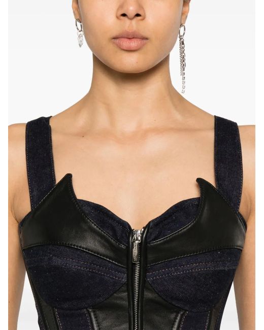 MITILIANE COUTURE Black Denim-Insert Corset Top