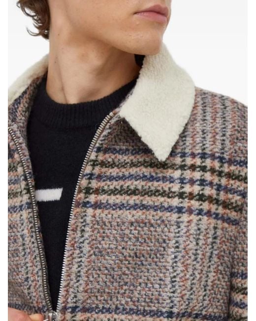Drykorn Gray Faux Shearling-Collar Checked Jacket for men