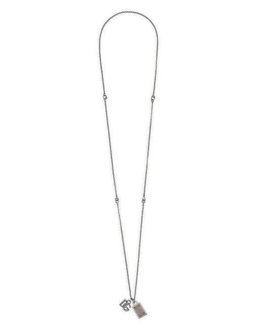 Dolce & Gabbana White Logo-Plaque Dog-Tag Necklace for men