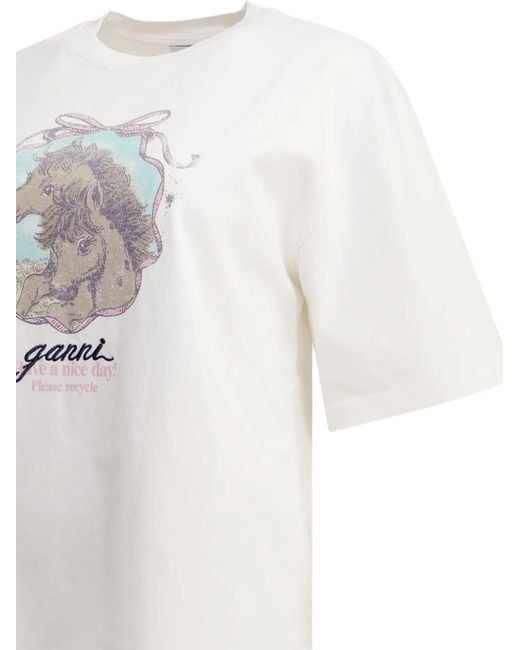 Ganni White T-Shirt With Horses
