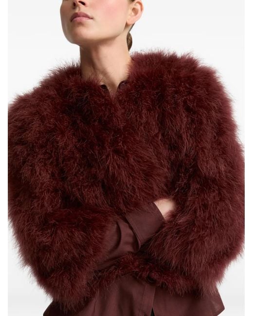 Yves Salomon Red Feather-Embellished Jacket