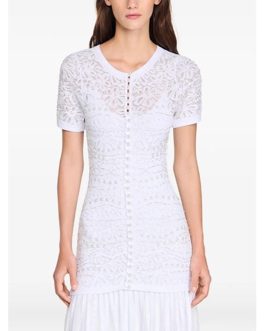Sandro White Beaded Knit Maxi Dress