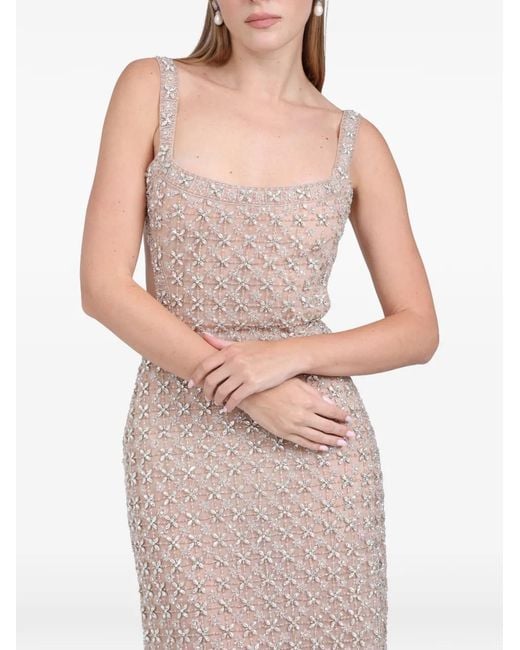 Dina Melwani Pink Crystal Square-Neck Midi Dress