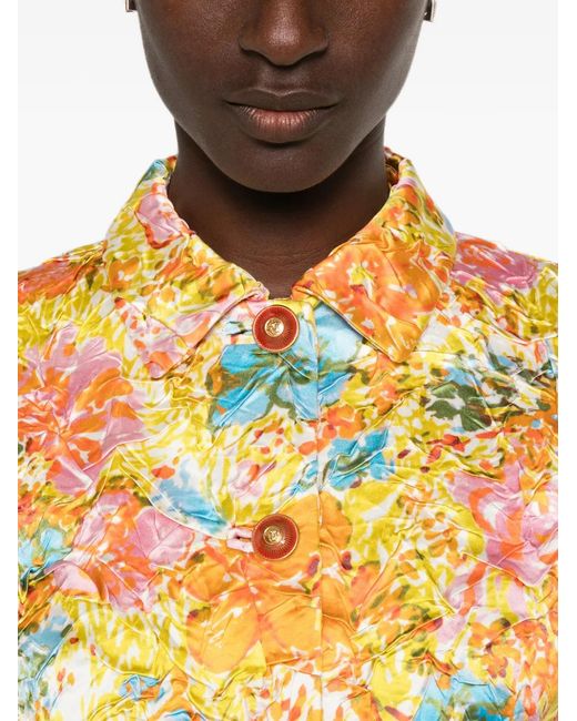 Versace Metallic Floral-Print Cropped Jacket