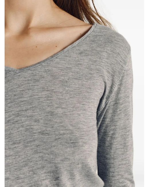 American Vintage Jacksonville T-Shirt Met V-Hals En Lange Mouwen in het Gray