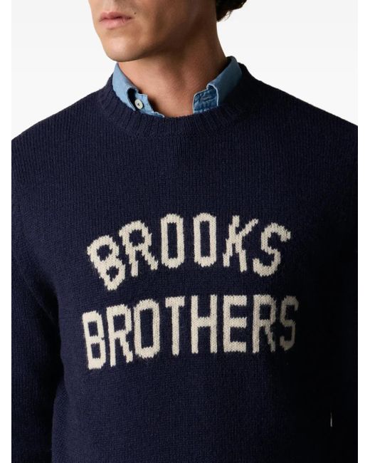 Brooks Brothers Blue Shetland-Wool Long-Sleeve Sweater for men